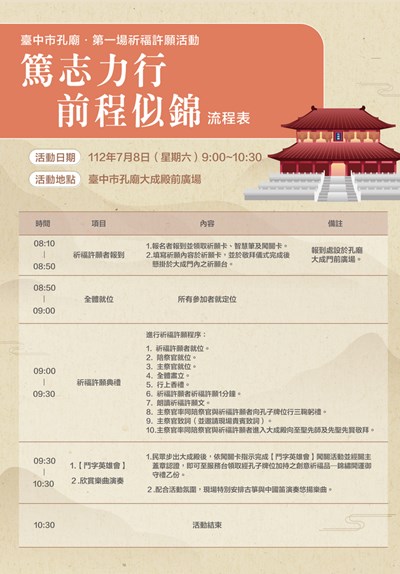 臺中市孔廟112年第一場祈福許願活動流程表